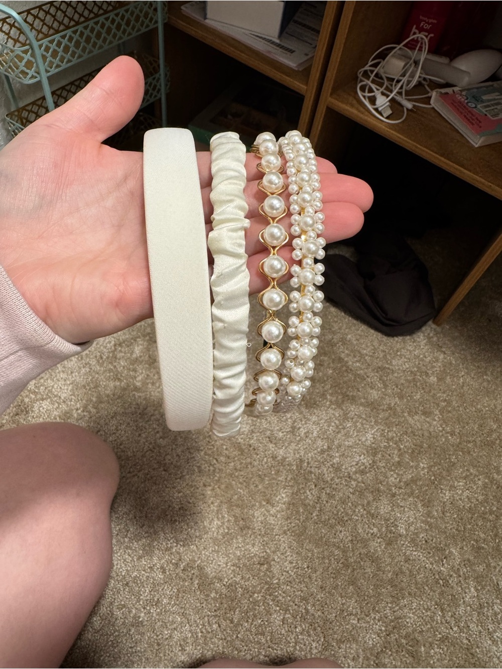 Set of 4 Ivory Pearl & Satin Headbands